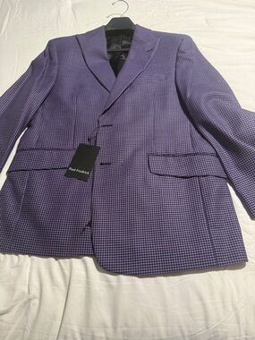 Paul Frederick Mens Purple/Black Houndstooth Blazer Size 40 Regular